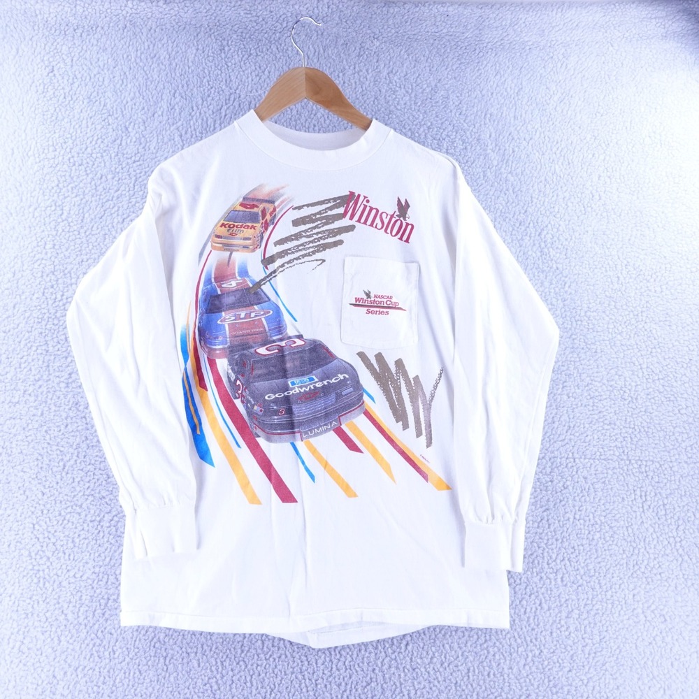 Vintage NASCAR Winston Cup Series Single Stitch Shirt American Born White XL 90s